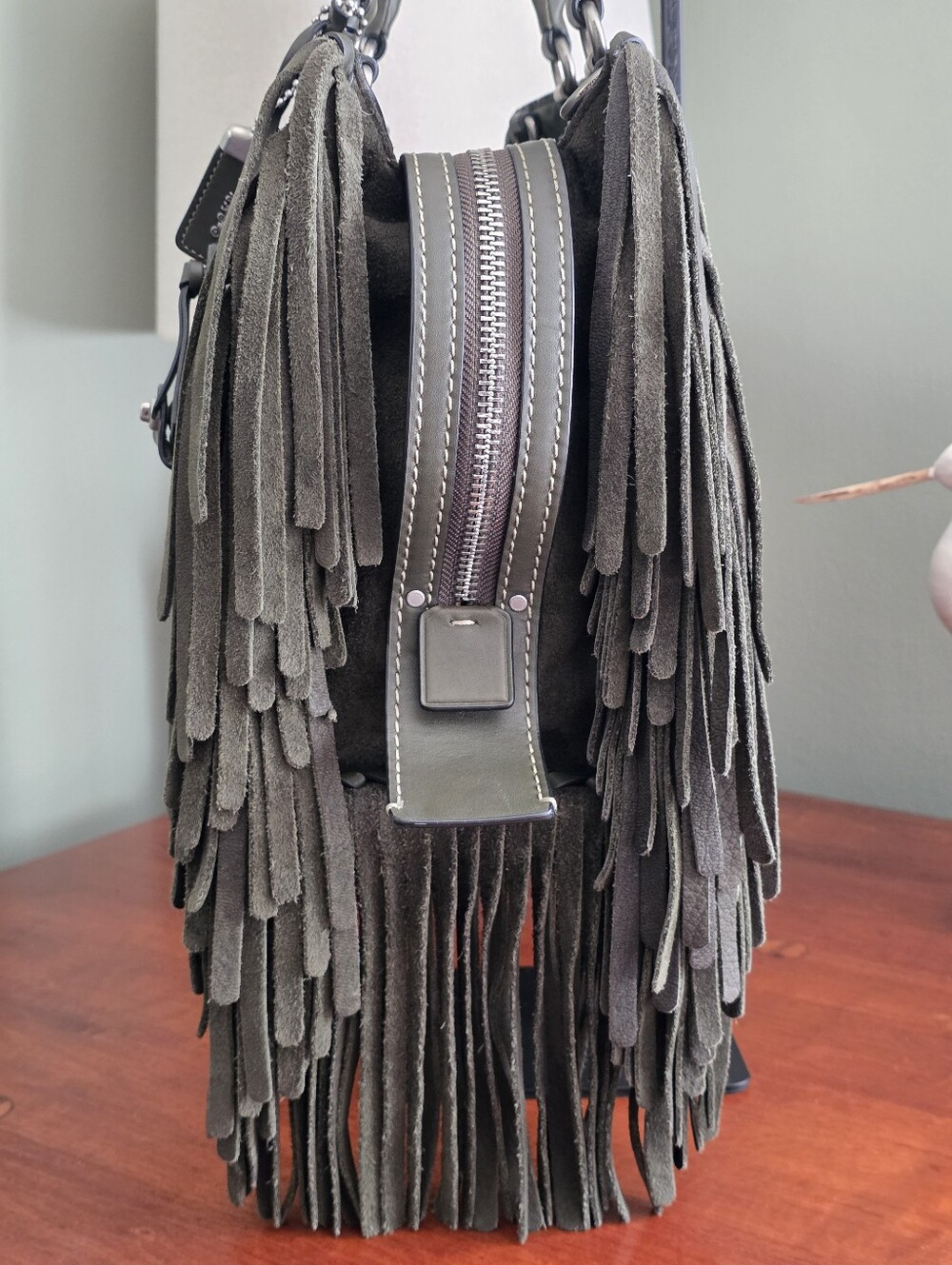 Coach 86824 Rogue 30 1941 Fern Green Cervo Suede Fringe Whipstitch Leather Bag - Picture 3 of 15